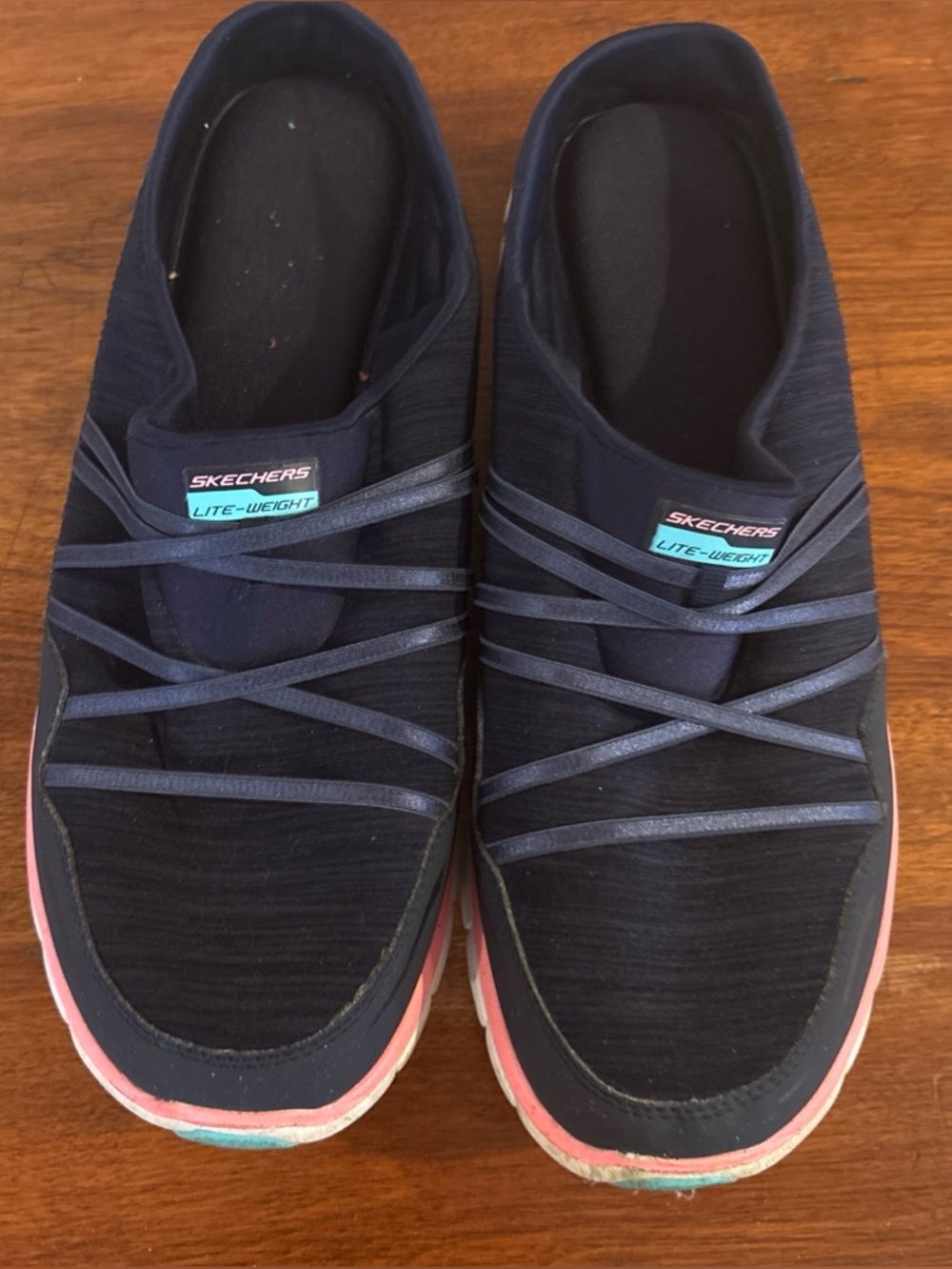 Sketchers Womens sz 11-Slip On Navy  Mules-"Lite Weight" Flex Sole-EUC